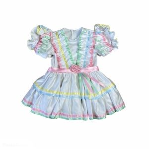 Lollypop Girls Dress Size 2 White Pastel Ribbon Puff Sleeve Party Dress USA